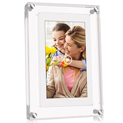 5 Inch Acrylic Video Picture Frame with 4GB Memory, Digital Motion Video Loop Player with Sound, Rechargeable Desktop Display for Home Decor,Desk Setup,Pet Memorial, No WiFi Needed