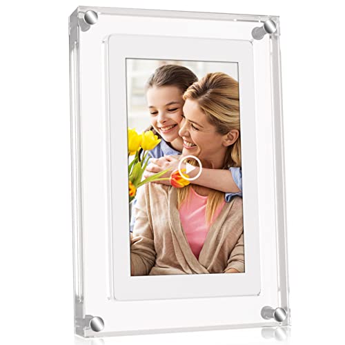 5 Inch Acrylic Video Picture Frame with 4GB Memory, Digital Motion Video Loop Player with Sound, Rechargeable Desktop Display for Home Decor,Desk Setup,Pet Memorial, No WiFi Needed