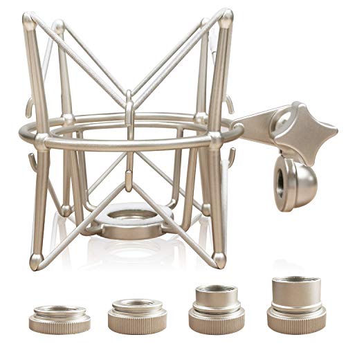Microphone Shock Mount Mic Holder - Anti Vibration Spider Shockmount Compatible with Many Condenser Mics Like AT2020 MXL 770 MXL 990 Samson C01 Rode Procaster NT1-A Neumann U87 etc. - color: silver