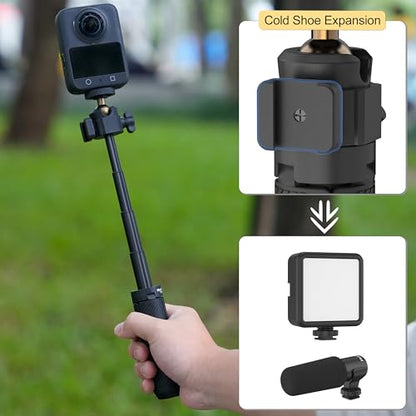 MINIFOCUS Extendable Mini Camera Tripod, 360° Ball Head with Cold Shoe, 4 Levels Adjustment Small Selfie Stick for Gopro Hero 13/12/11/10 DJI Osmo Pocket 4/3 Action 5 Pro insta360 X5/X4 - color: T1013