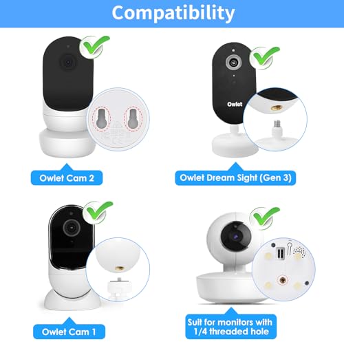 Flexible Clip Mount Compatible with Owlet, Motorola and Other Baby Monitor Camera with 1/4 Threaded Hole Without Tools or Wall Damage - White