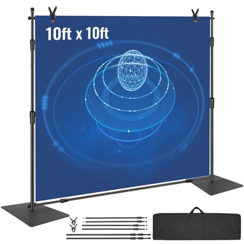 VEVOR 10ft x10ft Pipe and Drape Kit, Heavy Duty Backdrop Stand with Carbon Steel Base, Adjustable Backdrop Support with 2 Clamps and A Carry Bag for Wedding, Party, Event, Photography and Exhibition - size: 10 x 10 ft