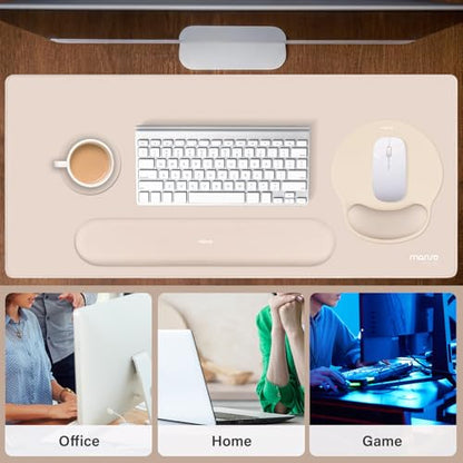 MOSISO Wrist Rest for Keyboard Mouse Pad Set, Large Gaming Deskpad&Circle Curved Mousepad&Keyboard Wrist Rest&Coaster, Ergonomic Non-Slip Mousepad&Easy Typing Pad with Silicone Lining, Apricot - color: Apricot