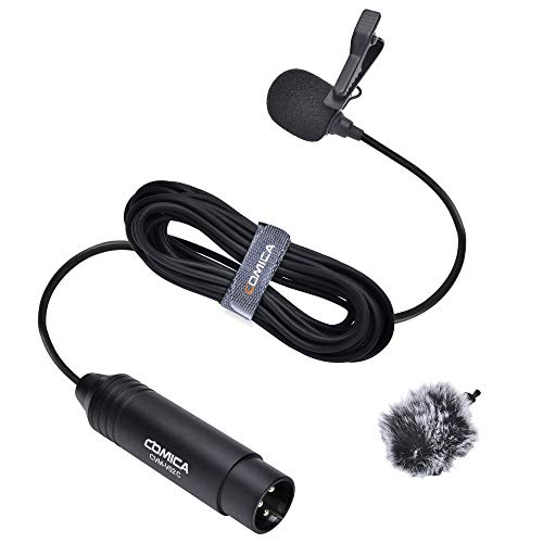 XLR Pin Microphone COMICA CVM-V02C XLR Clip Microphone Unidirectional Lavalier Microphone 48V Phantom Power Video Microphone for Canon/Sony/Panasonic Camcorder Microphone Zoom H4n H5 H6 Tascam DR-40 | 48V Phantom Power, with Windmuff 5.9ft Silicone Cable,