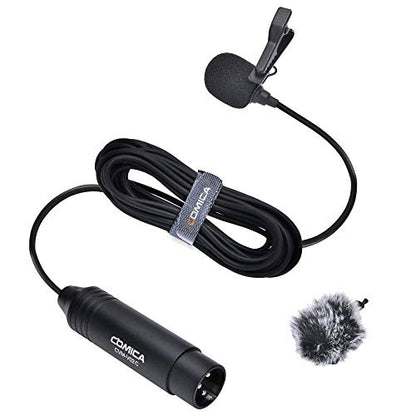 XLR Pin Microphone COMICA CVM-V02C XLR Clip Microphone Unidirectional Lavalier Microphone 48V Phantom Power Video Microphone for Canon/Sony/Panasonic Camcorder Microphone Zoom H4n H5 H6 Tascam DR-40 | 48V Phantom Power, with Windmuff 5.9ft Silicone Cable,