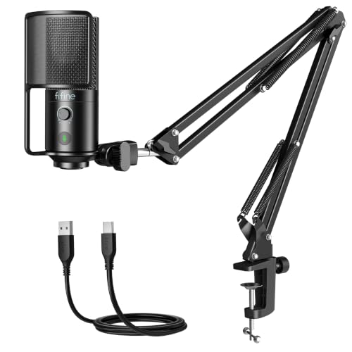 FIFINE USB Podcast Microphone, PC Computer Condenser Microphone Plug & Play Mic Kit with Boom Arm Stand, 16MM Large Diaphragm, Mute Button for Recording Singing Streaming YouTube Gaming-T669PRO1