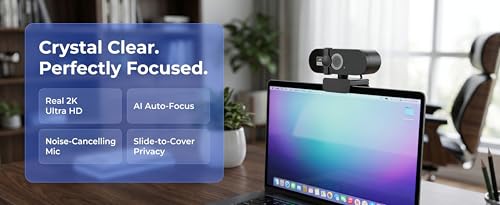 2K QHD Webcam with Auto Focus USB Plug & Play PC Camera with Privacy Cover & Noise Cancelling Mic for Video Conferencing - size: 2KAF One size fits all