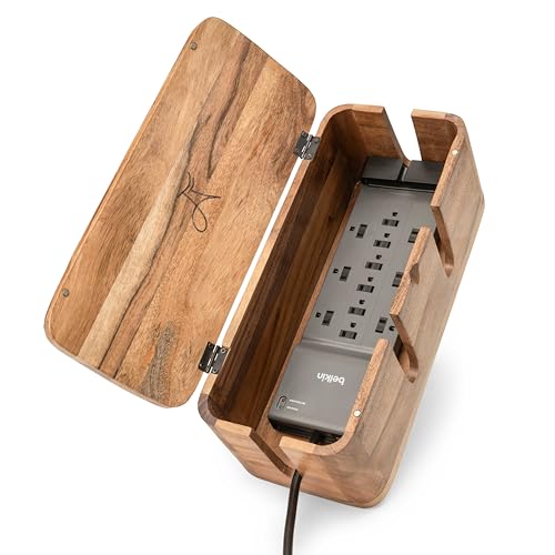 Cable Management Box & Cord Organizer- Cable Organizer for Desk, Home, Office. Hides Wires, Surge Protectors, Power Strips. Eco Friendly Mango Wood Cord Management Solution (Natural Acacia) - color: Natural Acacia with Slots, size: Large