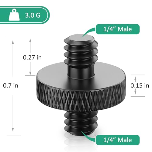 1/4 Male to 1/4 Male Threaded Tripod Screw Adapter - 6 Pcs (Black) for DSLR, Mic Stand, Camera Cage & Shoulder Mount - color: 1/4-1/4 Male
