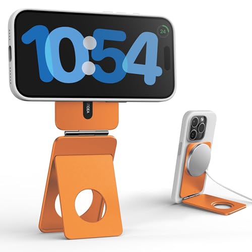 IST IDEA for Magsafe Tripod, Tripod for iPhone Lightweight Aluminum Alloy & Angle Adjustment & Strong Magnets iPhone Tripod Stand Compatible with 17/16/15/14/13/12 (Included Metal Ring) - color: Orange