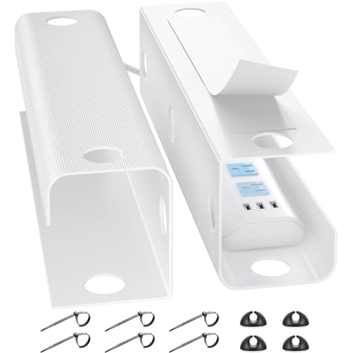 YECAYE Large Under Desk Cable Management,Easy Install Cable Management Under Desk with 4 Cord Holders & 6 Ties,Child & Pet-Safe Cord Hider,Wire Organizer,Wire Cover Tray,White - color: White