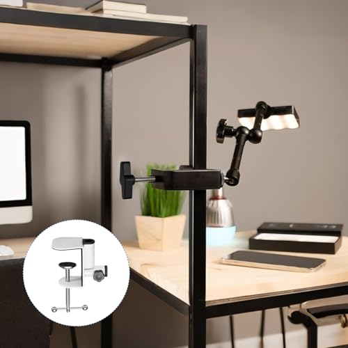 HARFINGTON Metal Table Clamp Mount 2.6" Hole Dia Clamp for Desk Lamp Mount Stand Universal Cantilever Bracket with Adjustable Screw Plastic Handle for Microphone Arm Lamp Stand, White - size: 2.6", style: Plastic Handle