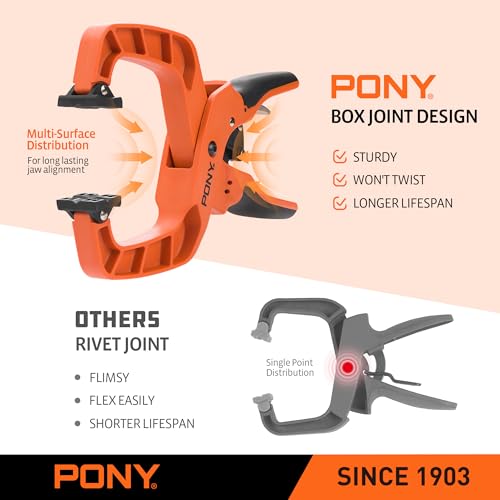 PONY 2-Pack 4-Inch Quick-Release Ratcheting Wood Clamps for Woodworking, Professional Hand Clamps with Box-Joint Design, Ergonomic Handles, 40 LBS Clamping Force
