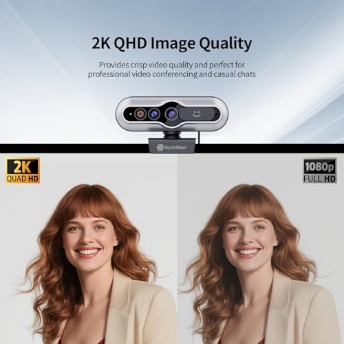 2K Webcam with Windows Hello, 2K 5MP 84°FOV USB Webcam with Noise-reducing Mic, Face Unlocked, Built-in Privacy Cover, Plug and Play, Wide Compatibility for Personal Meetings, Video Calls - color: Silver