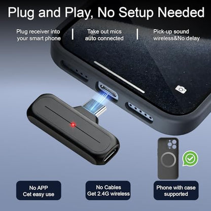 2-Pack Wireless Mini Lavalier Lapel Microphone for iPhone,Android Phone w/ Charging Case - 65ft Cordless Clip on Dual Mics with Noise Reduction 6H Working Time for Video Recording Vlogging,YouTube