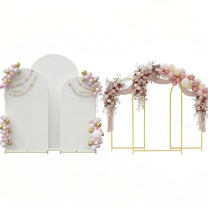 Toolterritary Set of 3 Metal Arch Backdrop Stand with Cover Set, (8FT, 7.2FT, 6.6FT Wedding Arch and Cover Set), Backdrop Arch for Party, Baby Shower, Birthday, and Graduation Ceremony - color: White, size: 8ft+7.2ft+6.6ft