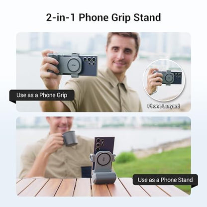 KIWIFOTOS Travel Phone Camera Grip Smartphones Camera Handle | for iPhone 17 16 Pro Max Galaxy S25 S24 Selfie Vlog Video Shooting, with Cold Shoe Mount, without Tripod, Bluetooth remote - color: Clip on Phone Camera Grip Gray