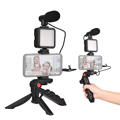 Smartphone Vlog Kit Professional LED Video Light Condenser Microphone Tripod for Live Stream Vlog Video for, Plastic