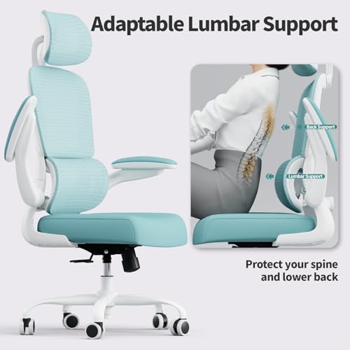TRALT Office Chair Ergonomic Desk Chair, 330 LBS Home Mesh Office Desk Chairs with Wheels, Comfortable Gaming Chairs (1, Blue) - color: Blue