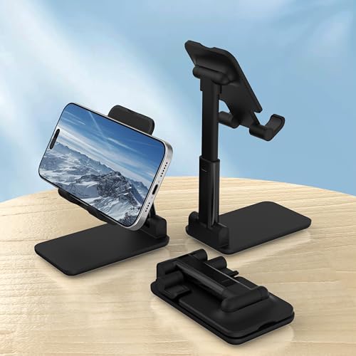 Cell Phone Stand, Adjustable Angle and Height Cell Phone Holder for Desk, Foldable and Portable, Anti-Slip Silicone Pad, Compatible with All Mobile Phones and 4-8 Inch Devices (Black&White) - color: Black&White