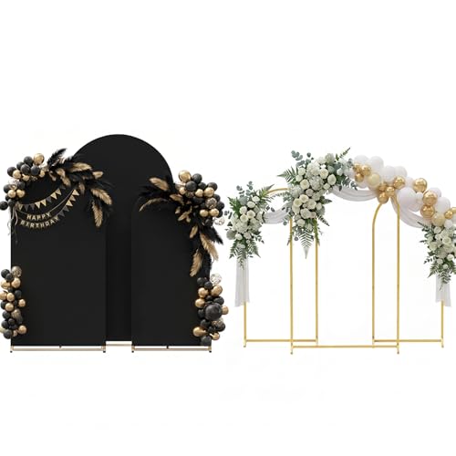 Toolterritary Set of 3 Metal Arch Backdrop Stand with Cover Set, (8FT, 7.2FT, 6.6FT Wedding Arch and Cover Set), Backdrop Arch for Party, Baby Shower, Birthday, and Graduation Ceremony - color: Black, size: 8ft+7.2ft+6.6ft