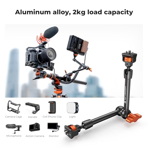 K&F CONCEPT 11" Magic Arm Clamp with Super Clamp ARRI 1/4" & 3/8" Thread Screw, 360° Ball Heads Arm with Clamp Mount for Monitor, LED Light, Webcam, Action Camera - size: 11 Inch with Clamp