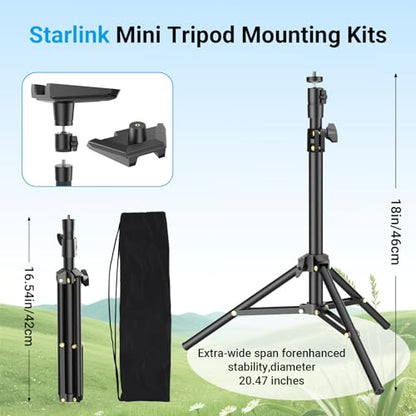 Starlink Mini Tripod Mount with Adapter - Height Adjustable & 360° Tilt, Compatible with Starlink Mini Terminal, Portable Sturdy Stand for RV Camping & Outdoor Use - color: Frosted Black