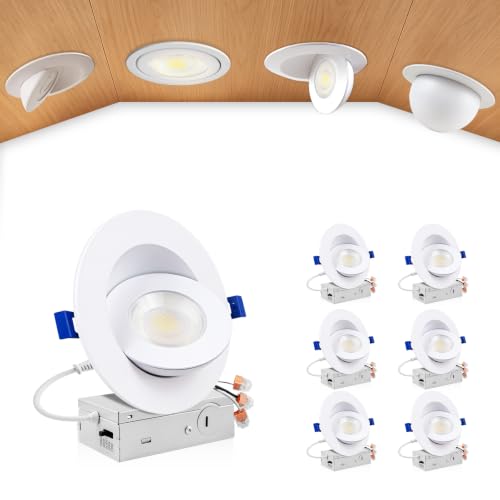 zouzai 4 Inch Gimbal LED Recessed Lights, White-Version 1.0, 6 Pack, with Junction Box, 360°+ 90° Adjustable, 5CCT 2700K-5000K, Dimmable, Canless Eyeball Downlight, CRI90+, 980LM 10W 120V, ETL - color: White-4 inch-Version 1.0, size: 6 Pack