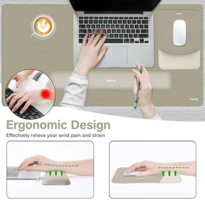 MOSISO Keyboard Mouse Pad Set, Large Gaming Mouse Pad&Rectangular Keyboard Wrist Rest&Mousepad with Wrist Rest&Coaster, Ergonomic Non-Slip&Easy Typing Pad with Curved Silicone Lining, Bronze Brown - color: Bronze Brown