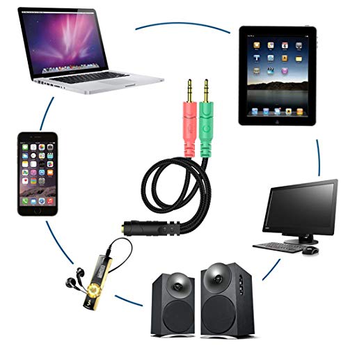 ENVEL Headset and Microphone Splitter Cable for PC Audio Jack Headphones Adapter Convertors 3.5mm Female to Dual Male for Computer Simultaneously Y Splitter