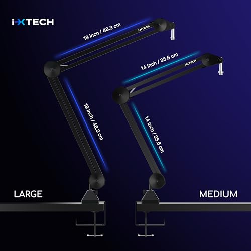 IXTECH Microphone Boom Arm Stand, Heavy Duty Adjustable Mic Stand with Cable Ties, Desk Mount Arm Stand for Gaming Streaming Podcasting. - color: MI06 LARGE