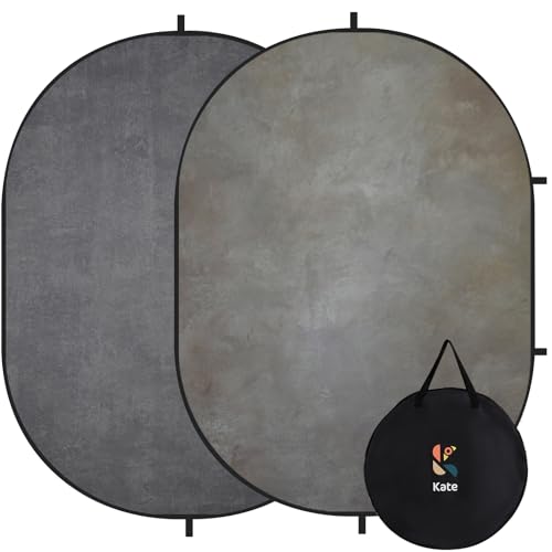 Kate Collapsible Backdrop Pop Up Photography Backdrops Folded Gray Grey 2-in-1 Double Side Background, for Photography, for Photographers, for Video, for Pictures, 5x6.5ft