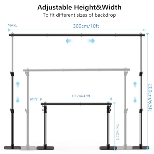 Photo Backdrop Stand Kit, 6.5ft x 10ft Adjustable Photography Background Stands with Metal Flat Base for Birthday Parties, Baby Shower, Wedding, Video Studio - color: Black, size: 6.5x10ft