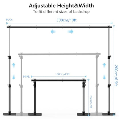 Photo Backdrop Stand Kit, 6.5ft x 10ft Adjustable Photography Background Stands with Metal Flat Base for Birthday Parties, Baby Shower, Wedding, Video Studio - color: Black, size: 6.5x10ft