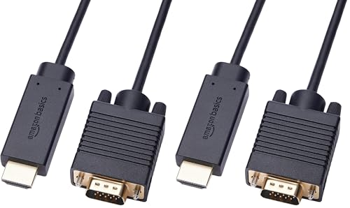 Amazon Basics HDMI (Source) to VGA (Display) Cable (ONE-Directional), Male to Male, 1080P, Gold-Plated, 6 feet, Black (Pack of 2) - size: 6 feet (Pack of 2)