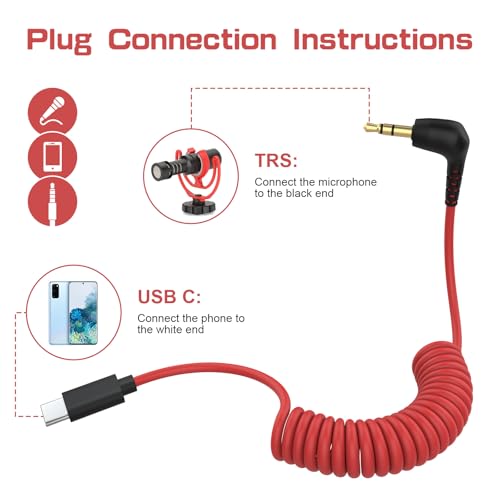 2-Pack Microphone Adapter Cable Set – USB-C to 3.5mm TRS for iPhone 15/16, Samsung, Pixel & Android, 3.5mm TRS Patch Cable for Camera Mic Input for Rode, Movo, Deity, Comica, Wireless GO II