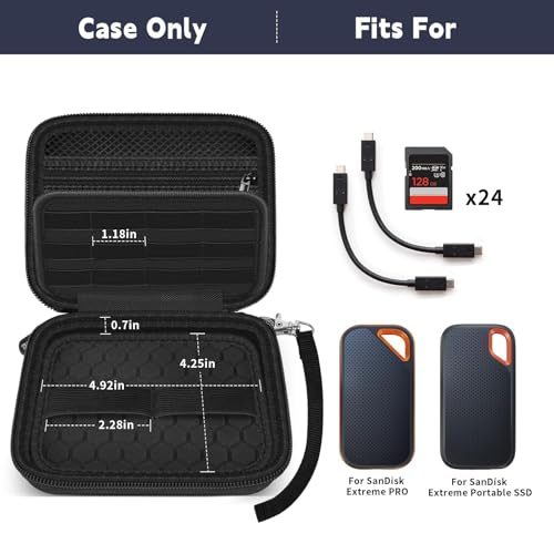 Case for SanDisk Extreme Portable SSD & Extreme PRO, Hard Shell Protective Storage Bag with Carabiner, Fits 1TB 2TB 4TB 8TB External Solid State Drive (Black, for 2 Hard Drives)