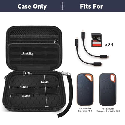 Case for SanDisk Extreme Portable SSD & Extreme PRO, Hard Shell Protective Storage Bag with Carabiner, Fits 1TB 2TB 4TB 8TB External Solid State Drive (Black, for 2 Hard Drives)