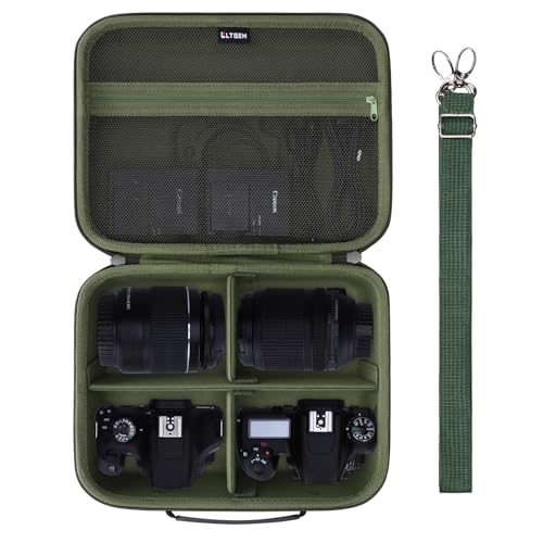 L LTGEM Medium Camera Case Compatible with Canon/Sony/Nikon DSLR Mirrorless Camera and Multiple Lens, Hard Travel Carrying Case with 3 Dividers and Shoulder Strap, Green - color: Green, size: Medium