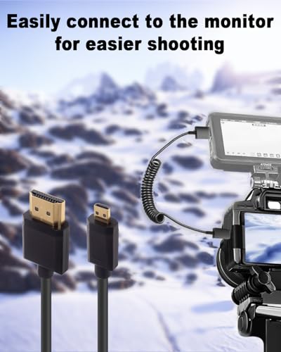 Duttek 4K Micro HDMI to HDMI Coiled Cable 8FT/2.5M, Extreme Slim/Thin Micro HDMI Male to HDMI Male Coiled Cable for 1080P, 4K, 3D, and Audio Return Channel - size: 2.5M/8FT