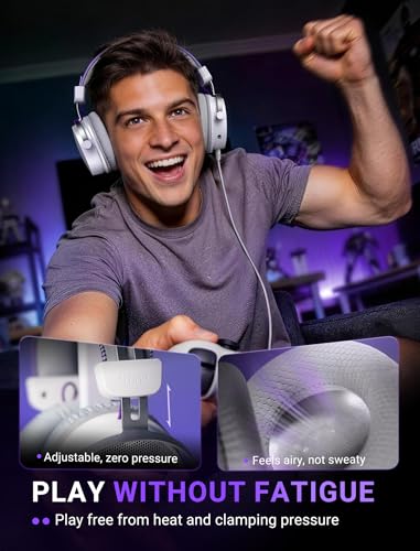 FIFINE Open Back Gaming Headset with 7.1 Surround Sound - Dual Wired USB/3.5mm Connection - USB Control Box - Detachable Mic, Over Ear Headphone for PC, PS4/5, Xbox, Switch, Mobile - H18V Lite WP - color: White and purple