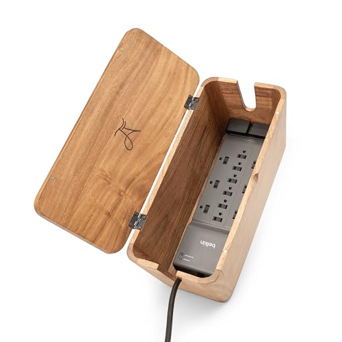 Large Cable Management Box - Acacia Wood - Cable Organizer Box and Power Strip Box for Electrical Cord Management - Hide Desk Cord and Floor Cables - Wire Storage and Organization for Cords - color: Natural Acacia Wood, size: Large