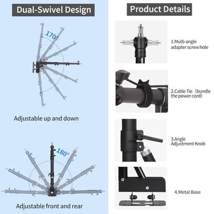 25 '' Ring Light Wall Mount with Phone Holder, Rotatable Triangle Boom Arm Overhead Light Stand for Photography Lighting Studio, Live Streaming, Salon, Barber Light, Beauty Tattoo Light