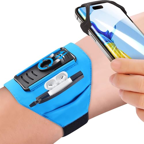 Detachable & 360° Rotatable Armband - Reflective Strap with Zipper Pocket Holder Bag - Compatible with iPhone 16 15 14 Pro Max Plus Samsung Galaxy Note for Running Workout Exercise Walking & Sports - color: Blue With Bag