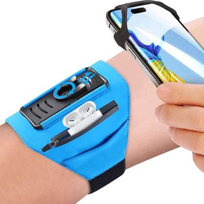 Detachable & 360° Rotatable Armband - Reflective Strap with Zipper Pocket Holder Bag - Compatible with iPhone 16 15 14 Pro Max Plus Samsung Galaxy Note for Running Workout Exercise Walking & Sports - color: Blue With Bag