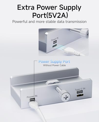 USB Hub 3.1, 10Gbps Clamp USB Hub with 2 USB-A Data Ports, 2 USB-C Port with Extra Power Supply Port (Silver) - color: Silver