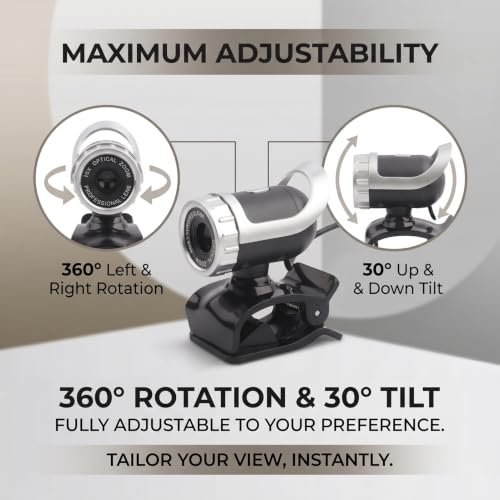 USB 2.0 0. Pixels Clipon Webcam,Clip on PC Camera,Plug and Play HD Web Camera with 360 Rotating Stand & Builtin Microphone for PC (Silver) - color: Silver