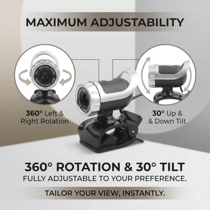 USB 2.0 0. Pixels Clipon Webcam,Clip on PC Camera,Plug and Play HD Web Camera with 360 Rotating Stand & Builtin Microphone for PC (Silver) - color: Silver
