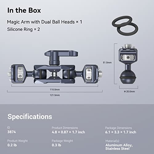 SMALLRIG Articulating Magic Arm, 3/8"-16 Screw for ARRI & 1/4"-20 Screw | With retractable pins. 360° rotation, 12 lb load for monitors, cameras, lights.