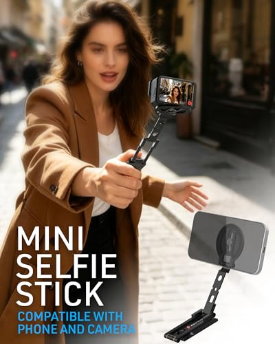 2-in-1 Magnetic Phone Tripod for MagSafe/DJI Osmo Pocket 3/4 Magnetic Mount | for Insta360 Luna Ultra, Foldable Phone Desk Stand with Arca-Swiss 1/4" Screw Hook Holder for GoPro 13/12 | Design Patented